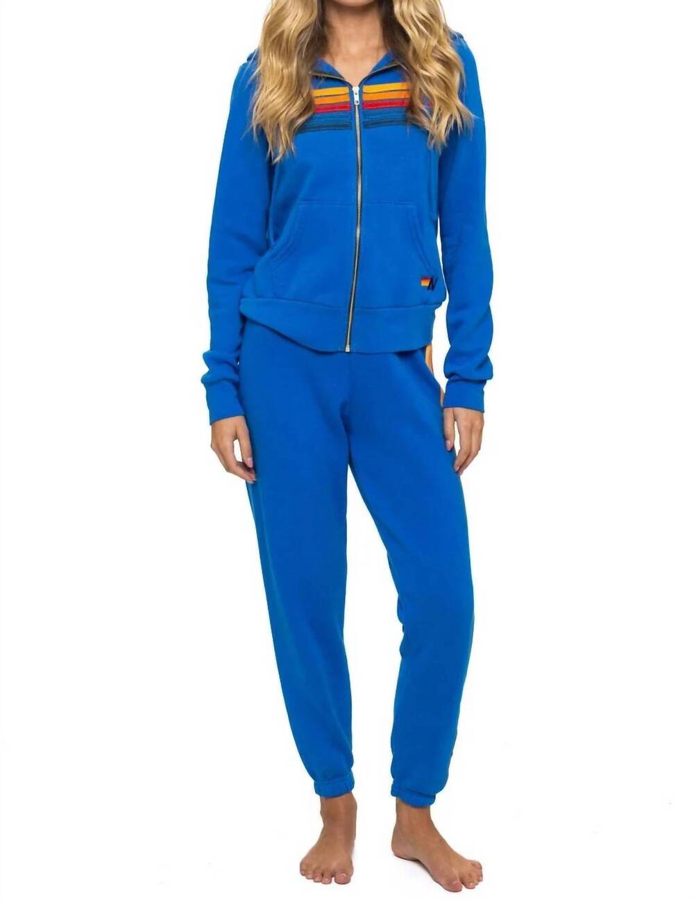 NEW AVIATOR NATION unisex five stripe zip hoodie in adventure blue